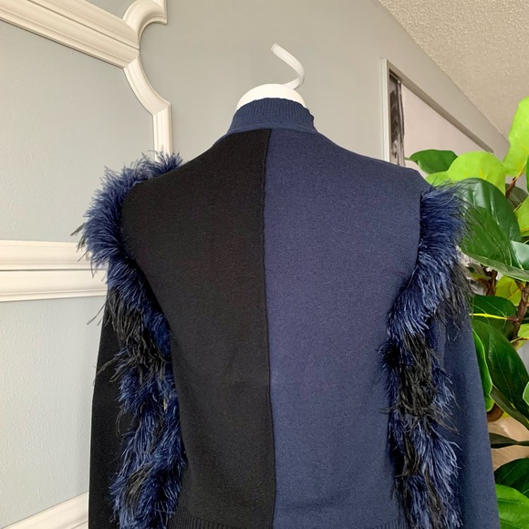 Cédric Charlier Two Tone Runway Sweater with Feather Trim Size 12 - Picture 9 of 14